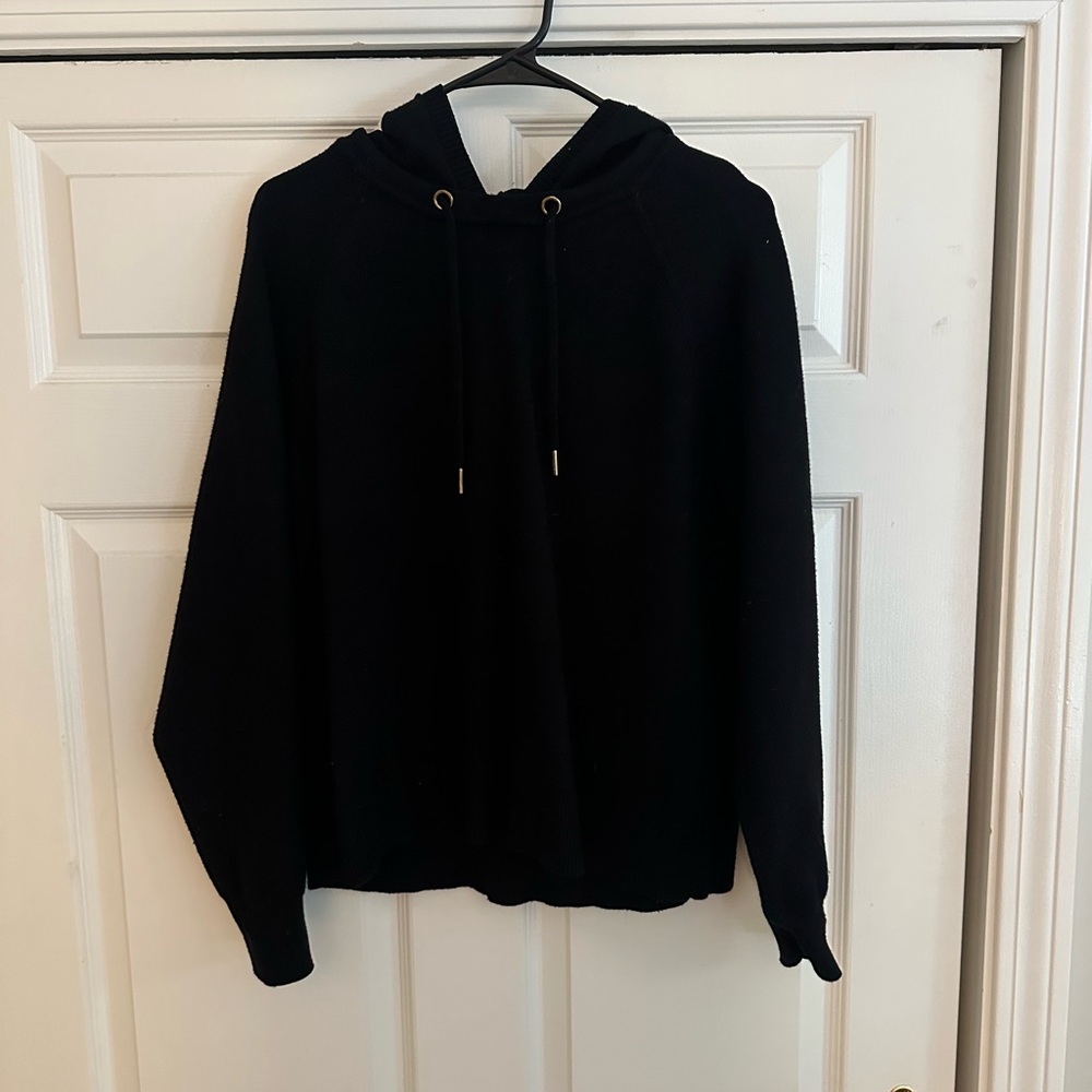 Anthropologie Black Hoodie Sweater with Drawstrings